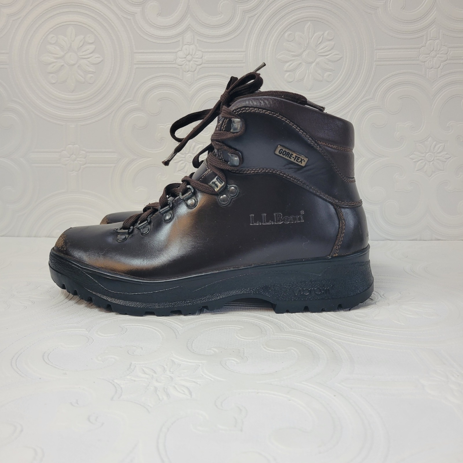 Ll Bean Cresta Goretex Boots Mens Size 6.5 Vibram Leather Brown Gtx Hiking Italy